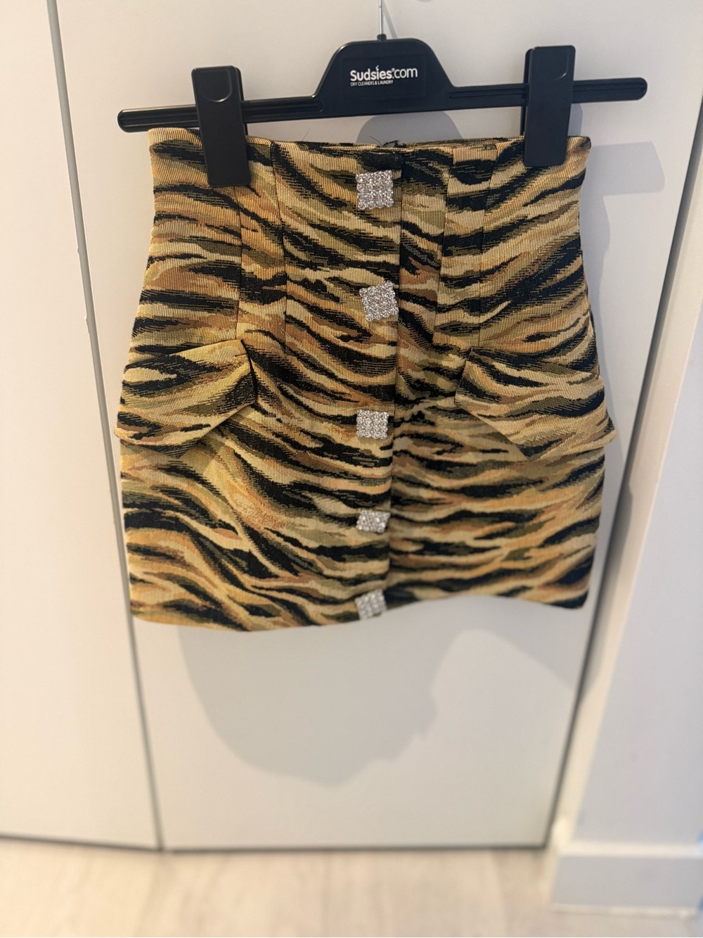 Giuseppe Di Morabito Tiger-Print Mini Skirt with Rhinestone Buttons